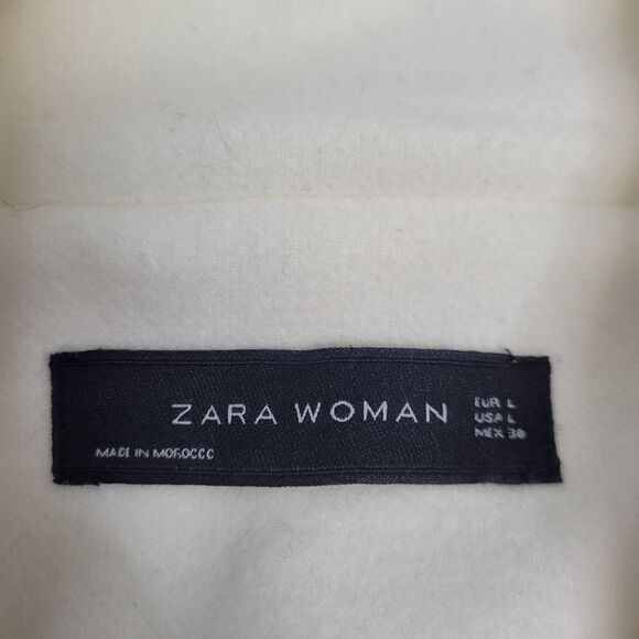 ZARA WOMAN coat cream‎ ivory zip up long peacoat jacket L - Picture 6 of 11
